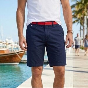 Tommy Hilfiger Dark Blue Men's Shorts with Red Accents. Size 31